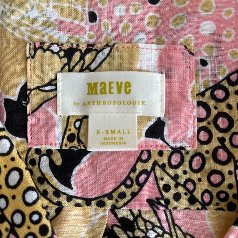 •	Maeve Anthropologie Colorful Abstract Blouse XS Short Sleeve 100% - Picture 6 of 14